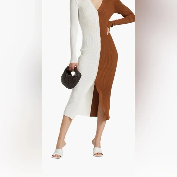 STAUD Two-Tone White and Brown sweaterDress